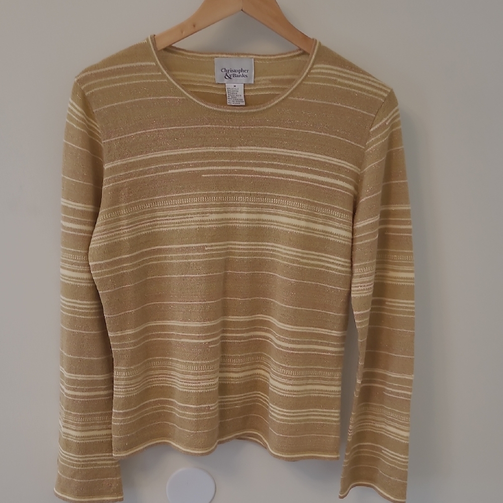 Christopher & Banks Women's Beige Striped Sweater Size M